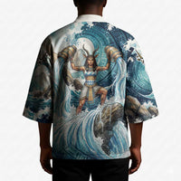 Satis Water Torrent Kimono with Egyptian Flood Symbolism in Oceanic Blue Tones