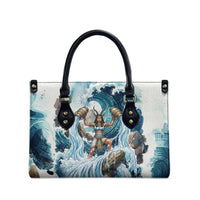 Satis Water Torrent Leather Bag with Egyptian Flood Symbolism in Oceanic Blue Tones