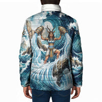 Satis Water Torrent Padded Jacket with Egyptian Flood Symbolism in Oceanic Blue Tones