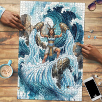 Satis Water Torrent Puzzle with Egyptian Flood Symbolism in Oceanic Blue Tones