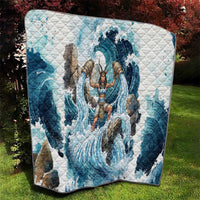 Satis Water Torrent Quilt with Egyptian Flood Symbolism in Oceanic Blue Tones