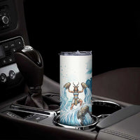 Satis Water Torrent Skinny Tumbler with Egyptian Flood Symbolism in Oceanic Blue Tones