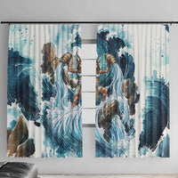 Satis Water Torrent Window Curtain with Egyptian Flood Symbolism in Oceanic Blue Tones