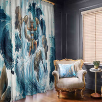 Satis Water Torrent Window Curtain with Egyptian Flood Symbolism in Oceanic Blue Tones