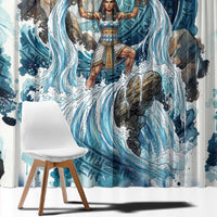 Satis Water Torrent Window Curtain with Egyptian Flood Symbolism in Oceanic Blue Tones