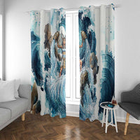 Satis Water Torrent Window Curtain with Egyptian Flood Symbolism in Oceanic Blue Tones