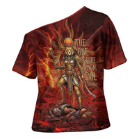 Sekhmet Cross Shoulder Shirt Egyptian Fiery Lioness Head and Ancient Warrior