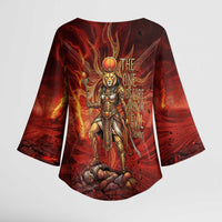 Sekhmet Kimono Sleeve Blouse Egyptian Fiery Lioness Head and Ancient Warrior