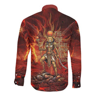 Sekhmet Long Sleeve Button Shirt Egyptian Fiery Lioness Head and Ancient Warrior