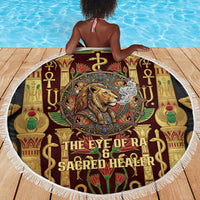 Sekhmet Beach Blanket with Eye of Ra and Sacred Lion Symbol in Egyptian Healer