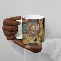 Sekhmet Ceramic Mug with Eye of Ra and Sacred Lion Symbol in Egyptian Healer