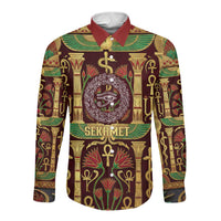 Sekhmet Long Sleeve Button Shirt with Eye of Ra and Sacred Lion Symbol in Egyptian Healer