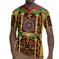 Sekhmet Rugby Jersey with Eye of Ra and Sacred Lion Symbol in Egyptian Healer
