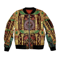 Sekhmet Sleeve Zip Bomber Jacket with Eye of Ra and Sacred Lion Symbol in Egyptian Healer