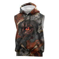 Menhit Egyptian Sleeveless Hoodie Warrior Goddess Fiery Lion Eye Arrows and Blood Battle