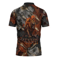 Menhit Egyptian Zipper Polo Shirt Warrior Goddess Fiery Lion Eye Arrows and Blood Battle