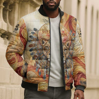 Menhit Bomber Puffer Jacket Lioness Warrior Goddess Uraeus Serpent Fire and Feathers Ancient Egyptian