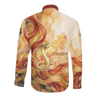 Menhit Long Sleeve Button Shirt Lioness Warrior Goddess Uraeus Serpent Fire and Feathers Ancient Egyptian