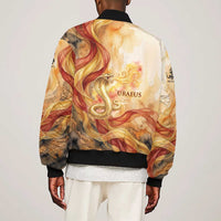 Menhit Sleeve Zip Bomber Jacket Lioness Warrior Goddess Uraeus Serpent Fire and Feathers Ancient Egyptian
