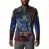 Mut Button Sweatshirt The Lioness of Thebes Egyptian Goddess Cosmic Crown Adorned Warrior Queen Design