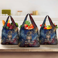 Mut Grocery Bag The Lioness of Thebes Egyptian Goddess Cosmic Crown Adorned Warrior Queen Design