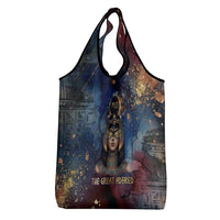 Mut Grocery Bag The Lioness of Thebes Egyptian Goddess Cosmic Crown Adorned Warrior Queen Design