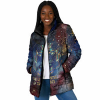 Mut Padded Jacket The Lioness of Thebes Egyptian Goddess Cosmic Crown Adorned Warrior Queen Design