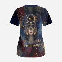 Mut Scrub Top The Lioness of Thebes Egyptian Goddess Cosmic Crown Adorned Warrior Queen Design
