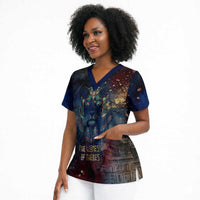 Mut Scrub Top The Lioness of Thebes Egyptian Goddess Cosmic Crown Adorned Warrior Queen Design