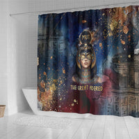 Mut Shower Curtain The Lioness of Thebes Egyptian Goddess Cosmic Crown Adorned Warrior Queen Design