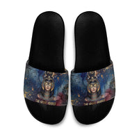 Mut Slide Sandals The Lioness of Thebes Egyptian Goddess Cosmic Crown Adorned Warrior Queen Design