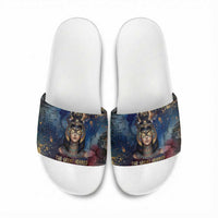 Mut Slide Sandals The Lioness of Thebes Egyptian Goddess Cosmic Crown Adorned Warrior Queen Design