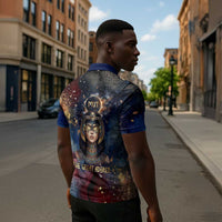 Mut Zipper Polo Shirt The Lioness of Thebes Egyptian Goddess Cosmic Crown Adorned Warrior Queen Design