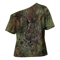Neith Egyptian Cross Shoulder Shirt War Goddess Terrifying One Dual Spears and Shield Battle Worn