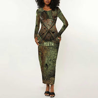 Neith Egyptian Long Sleeve Bodycon Dress War Goddess Terrifying One Dual Spears and Shield Battle Worn