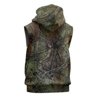 Neith Egyptian Sleeveless Zip Hoodie War Goddess Terrifying One Dual Spears and Shield Battle Worn