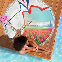 Netherlands Heritage Beach Blanket with Tulips Windmill and Coat of Arms