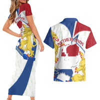 Netherlands Heritage Couples Matching Short Sleeve Bodycon Dress and Hawaiian Shirt with Tulips Windmill and Coat of Arms