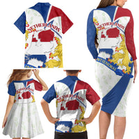 Netherlands Heritage Family Matching Long Sleeve Bodycon Dress and Hawaiian Shirt with Tulips Windmill and Coat of Arms