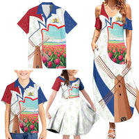 Netherlands Heritage Family Matching Summer Maxi Dress and Hawaiian Shirt with Tulips Windmill and Coat of Arms