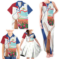 Netherlands Heritage Family Matching Tank Maxi Dress and Hawaiian Shirt with Tulips Windmill and Coat of Arms