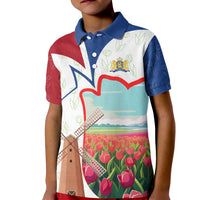 Netherlands Heritage Kid Polo Shirt with Tulips Windmill and Coat of Arms