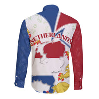 Netherlands Heritage Long Sleeve Button Shirt with Tulips Windmill and Coat of Arms