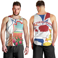 Netherlands Heritage Men Tank Top with Tulips Windmill and Coat of Arms