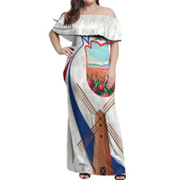 Netherlands Heritage Off Shoulder Maxi Dress with Tulips Windmill and Coat of Arms