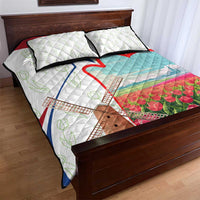 Netherlands Heritage Quilt Bed Set with Tulips Windmill and Coat of Arms