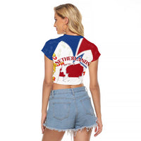Netherlands Heritage Raglan Cropped T Shirt with Tulips Windmill and Coat of Arms