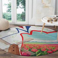 Netherlands Heritage Round Carpet with Tulips Windmill and Coat of Arms