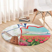 Netherlands Heritage Round Carpet with Tulips Windmill and Coat of Arms