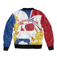 Netherlands Heritage Sleeve Zip Bomber Jacket with Tulips Windmill and Coat of Arms